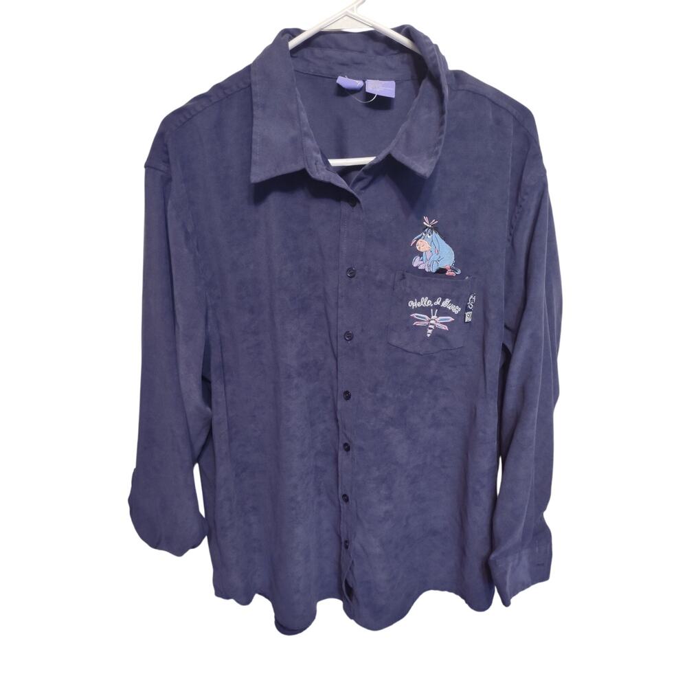 Vintage NWOT Eeyore Pooh Button Up Shirt XL Faux‎ Suede Feel Classic Oversized